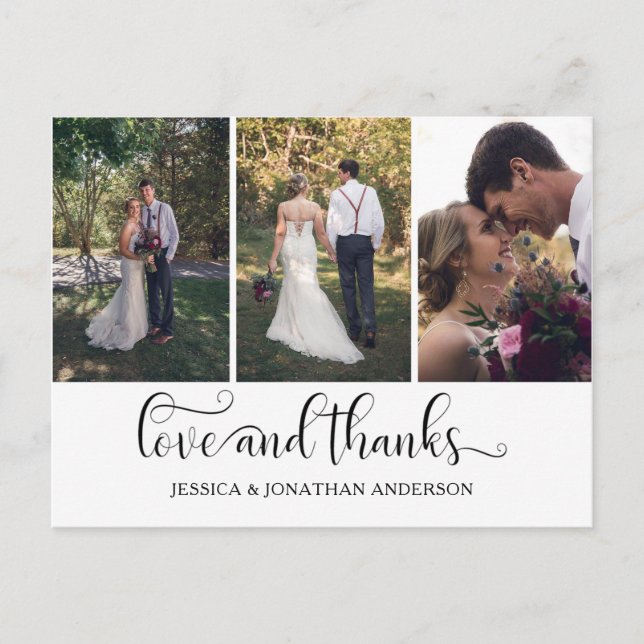 Carte Postale Merci de script de calligraphie à trois photos | (Devant)