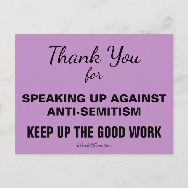 Carte Postale Merci de vous être exprimé contre l'antisémitisme (Devant)
