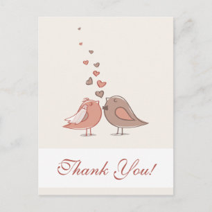 Carte Postale Merci des oiseaux de mariée et de champignon rétro