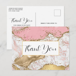 Carte Postale Merci design en marbre rose or Rose de luxe