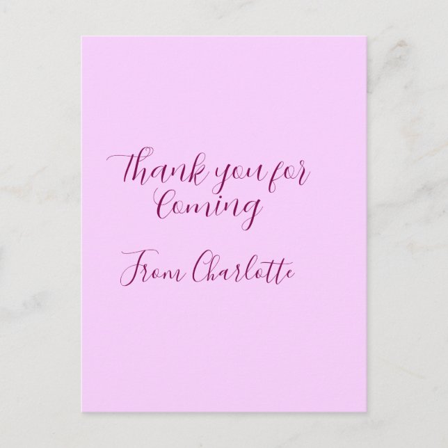 Carte Postale merci d'être venu ajouter nom message texte mauve (Devant)