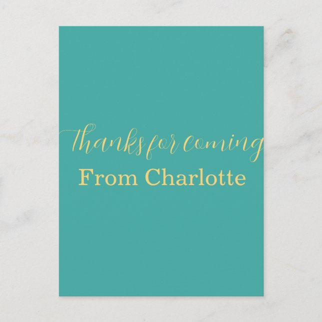 Carte Postale merci d'être venu nom à ajouter texte turquoise ja (Devant)