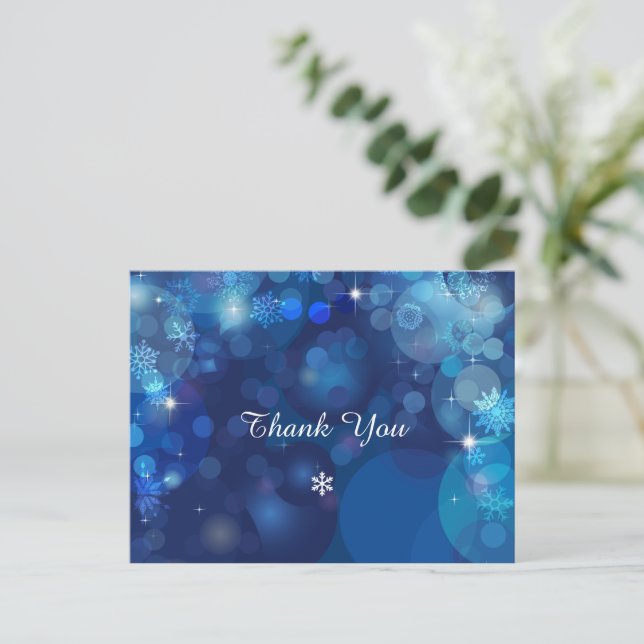 Carte Postale Merci d'hiver Snowflake Blue Bokeh (Debout devant)