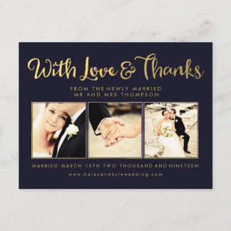 Carte Postale Merci d'huile d'or Marine Typographie de script Ph