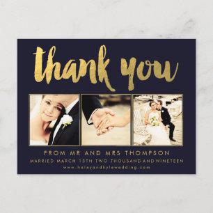 Carte Postale Merci d'huile d'or Marine Typographie de script Ph