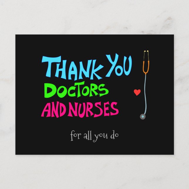 Carte Postale Merci, Docteurs et Infirmières (Devant)