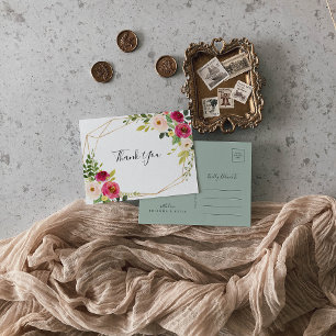 Carte Postale Merci doré géométrique de verdure avec une touche 