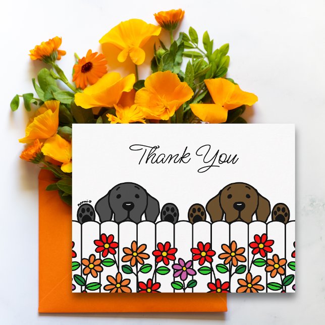 Carte postale Merci du duo de labrador vous regard (Labrador Watching You Thank You Postcard for Labrador Owners.  Black Lab and Chocolate Lab Design.)