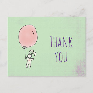 Carte Postale Merci du parti Cute Bunny tenant un ballon