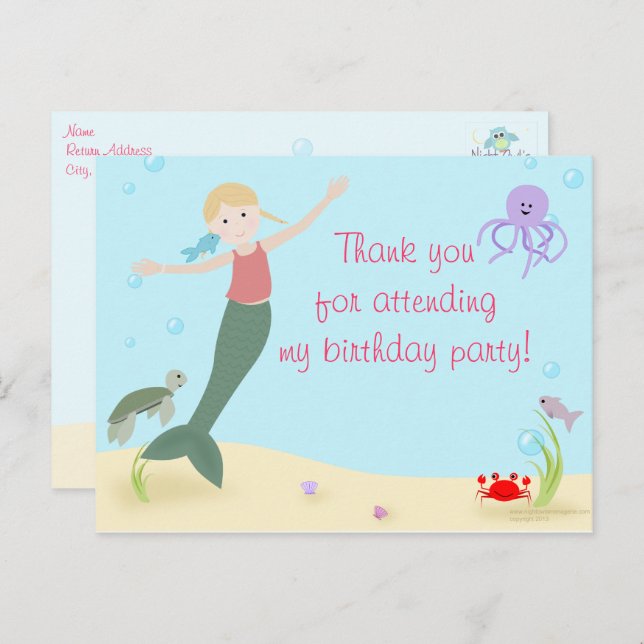 Carte Postale Merci du parti Miss Mermaid (Devant / Derrière)