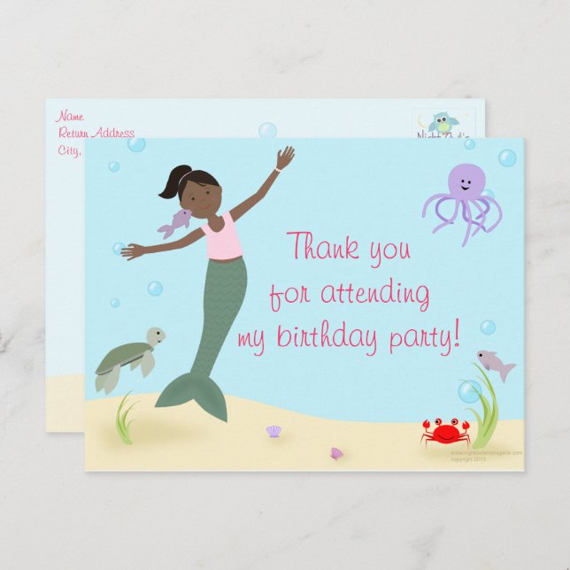 Carte Postale Merci du parti Miss Mermaid (Devant / Derrière)