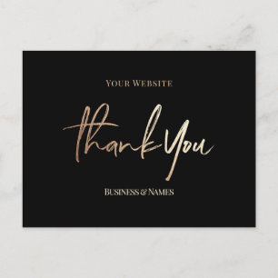 Carte Postale Merci Elégant Faux Gold Foil Black Business