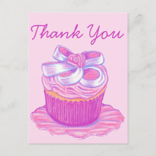Carte postale Merci en plaque de cupcake rose
