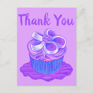 Carte postale Merci en plaque de cupcake violet
