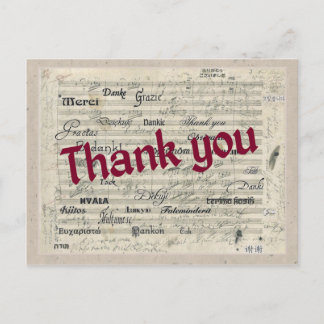 Carte Postale Merci en plusieurs langues sur Beethoven Score