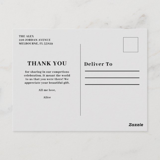 Carte postale Merci et félicitations (Dos)