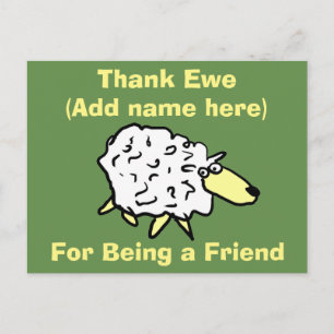 Carte Postale Merci Ewe d'être un ami - Fun Sheep Design