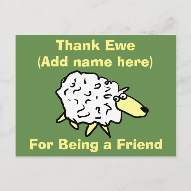 Carte Postale Merci Ewe d'être un ami - Fun Sheep Design (Devant)