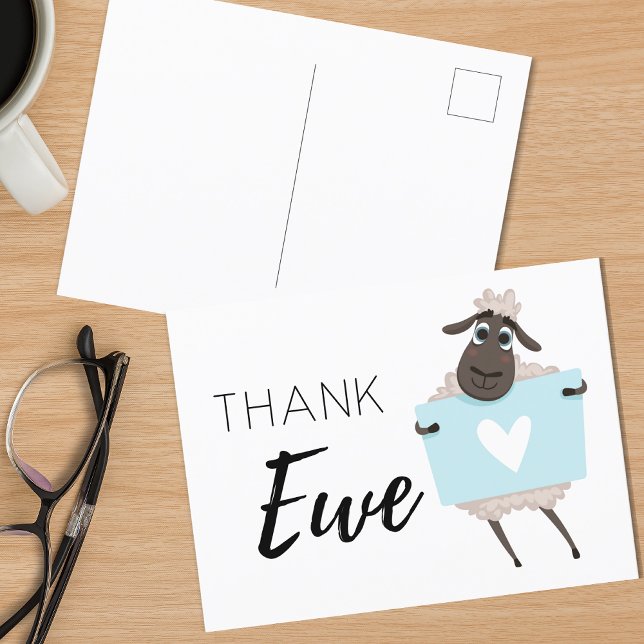 Carte Postale Merci Ewe Sheep Blue avec Merci du coeur (Créateur téléchargé)
