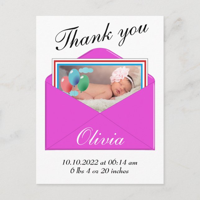 Carte postale Merci Faire-part de naissance (Devant)