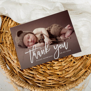 Carte Postale MERCI faire-part de naissance de brosse blanche