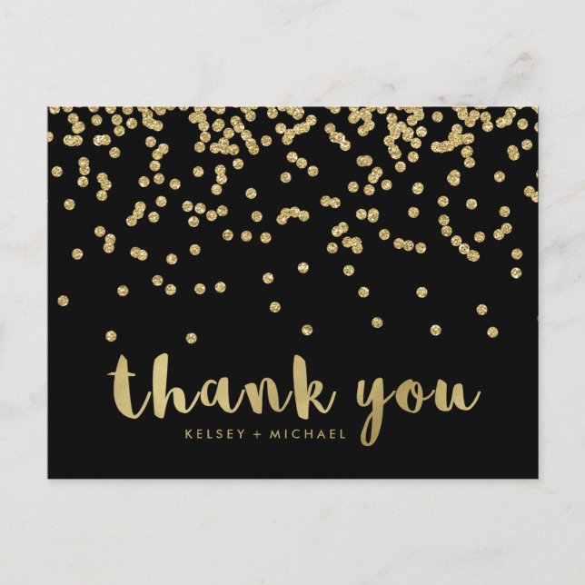 Carte Postale Merci | Faux Gold Confetti en noir (Devant)