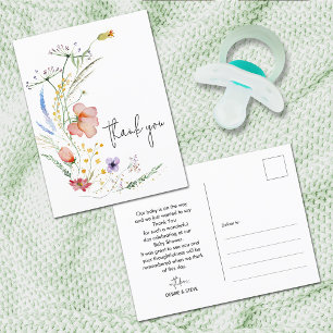 Carte Postale Merci fleur sauvage Baby shower