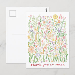 Carte Postale Merci Fleurs Colorées Champs Prairie Floral 