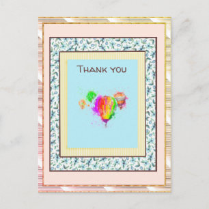 Carte Postale Merci Fleurs Rose Ballon Or Pailleté