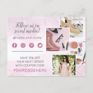 Carte Postale Merci Floral Antlers Or rose Marbre 4 photos