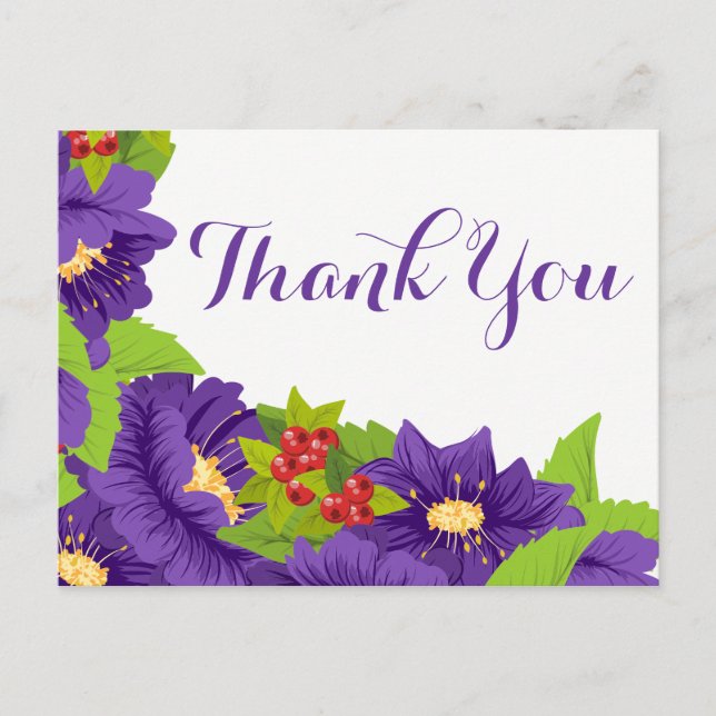 Carte Postale Merci Floral Aquarelle Fleurs violettes (Devant)