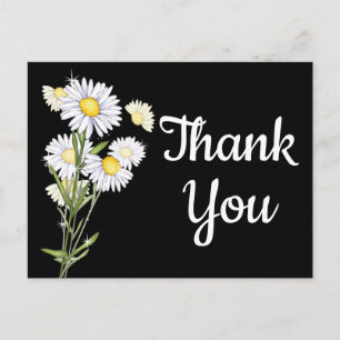 Carte Postale Merci floral blanc marguerite marguerite noir