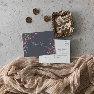 Carte Postale Merci floral bleu classique