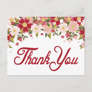 Carte Postale Merci floral Bourgogne rouge et fleurs roses