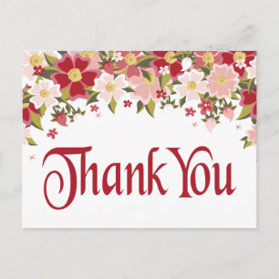 Carte Postale Merci floral Bourgogne rouge et fleurs roses