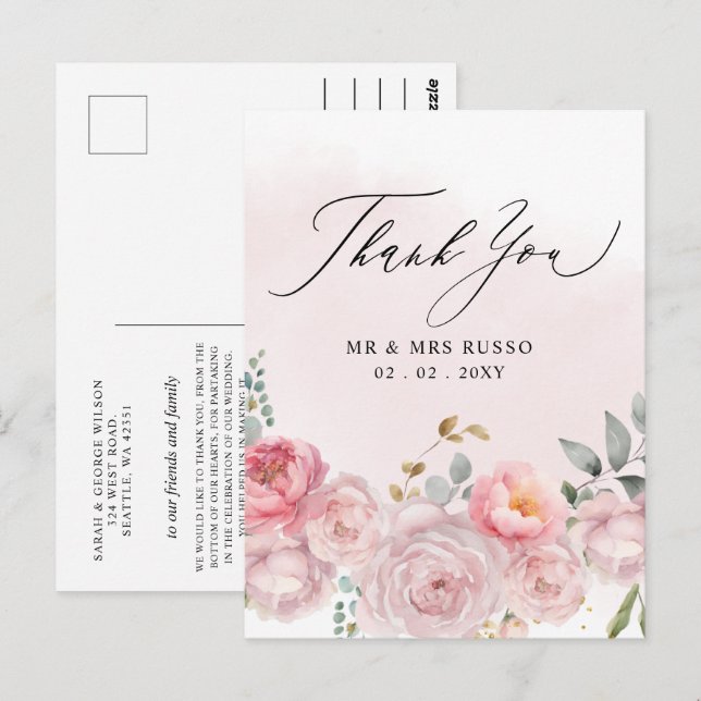 Carte Postale Merci floral brillant simple Script (Devant / Derrière)