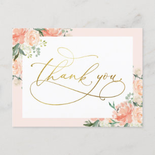 Carte Postale Merci floral et de script or