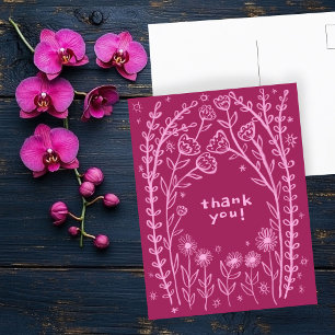 Carte Postale MERCI Floral Fantaisie Croquis Doodle 