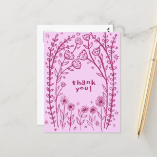 Carte Postale MERCI Floral Fantaisie Croquis Doodle 