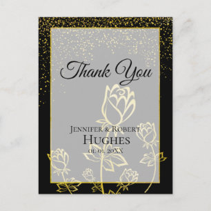 Carte Postale Merci floral Faux Gold Foil Confetti