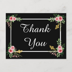 Carte Postale Merci floral Fleurs de rose noire et rose