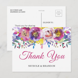 Carte postale Merci Floral Or Fuchsia brillant