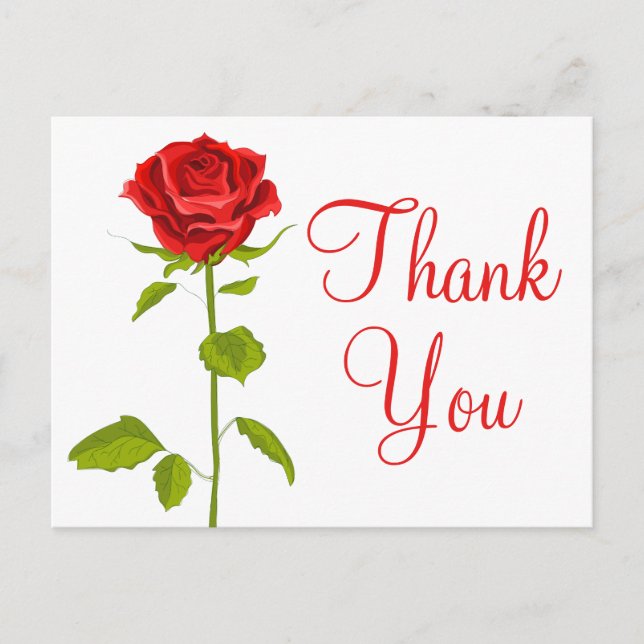Carte Postale Merci floral Rose rouge Fleurs Mariage Romantique (Devant)