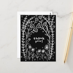 Carte Postale MERCI Floral Whimsical Sketch Doodle