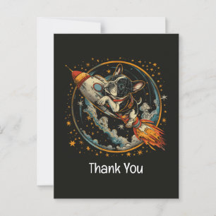 Carte Postale Merci Fusée Bateau Chien Astronaute Bouledogue Fra