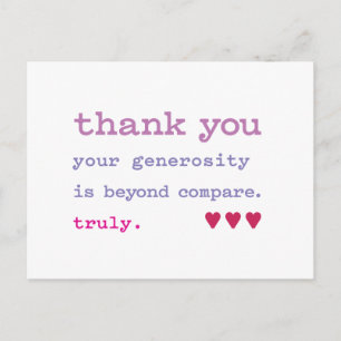 Carte Postale Merci. Générosité sans comparaison. Véritablement.