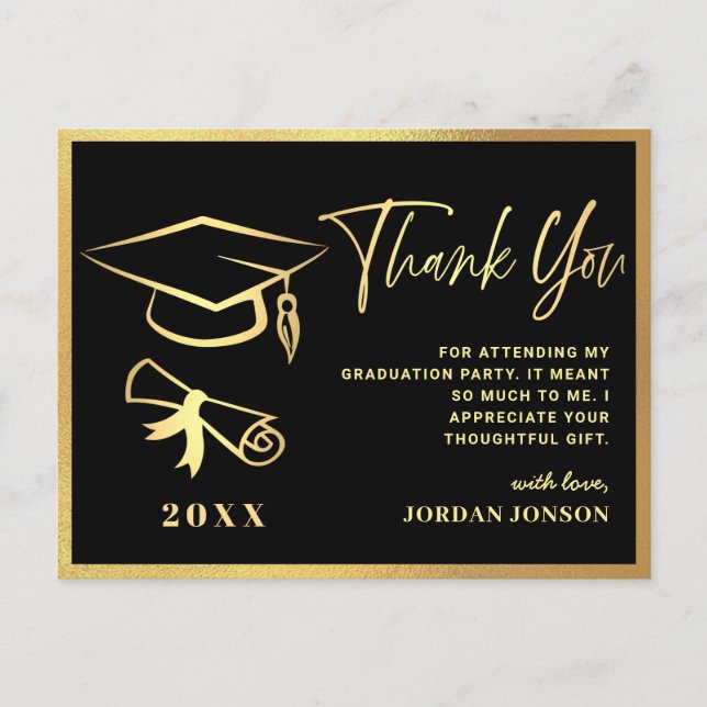 Carte Postale Merci Gold Black Modern Graduation Party (Devant)
