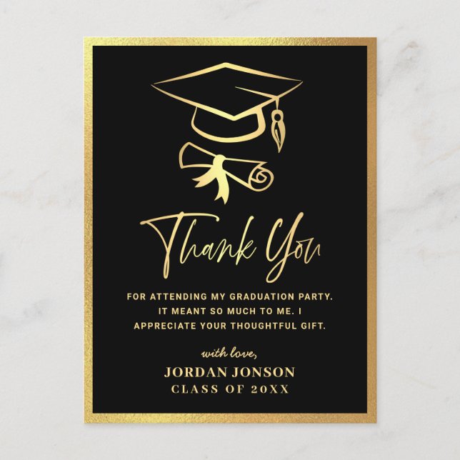 Carte Postale Merci Gold Black Modern Graduation Party (Devant)