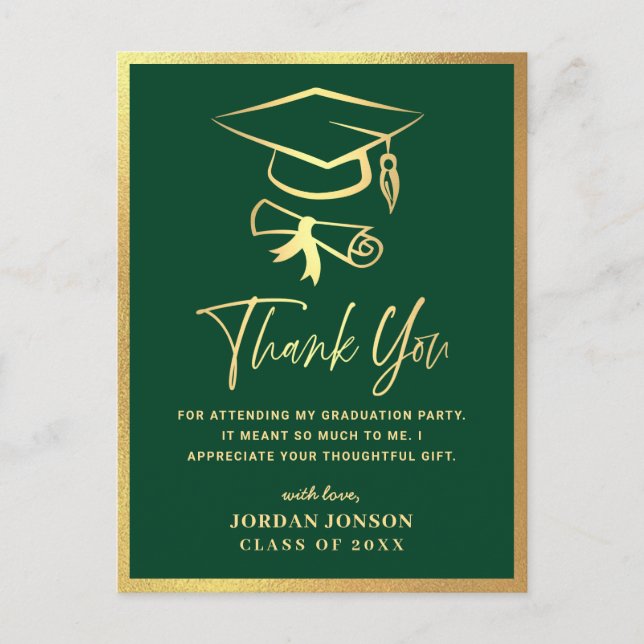Carte Postale Merci Gold Green Modern Graduation Party (Devant)