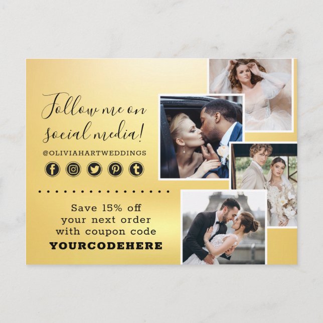 Carte Postale Merci Gold Minimalist Swash Chic Logo 4 photos (Dos)